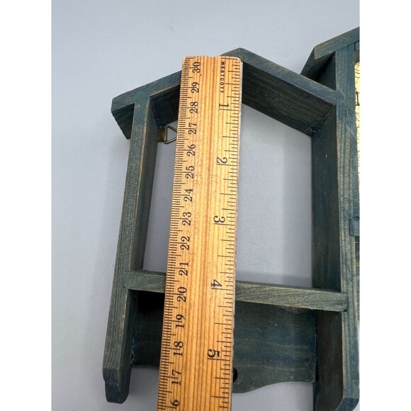 Wooden Clock with Built In Mini Shelves & Hooks Hearts 12" W Green Cottage Core - Picture 6 of 9